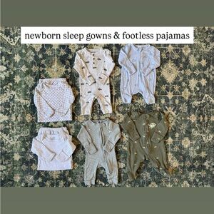 Newborn Sleep Gowns & Footless Pajamas | 6 Piece Bundle | Neutral | Zip & Snap